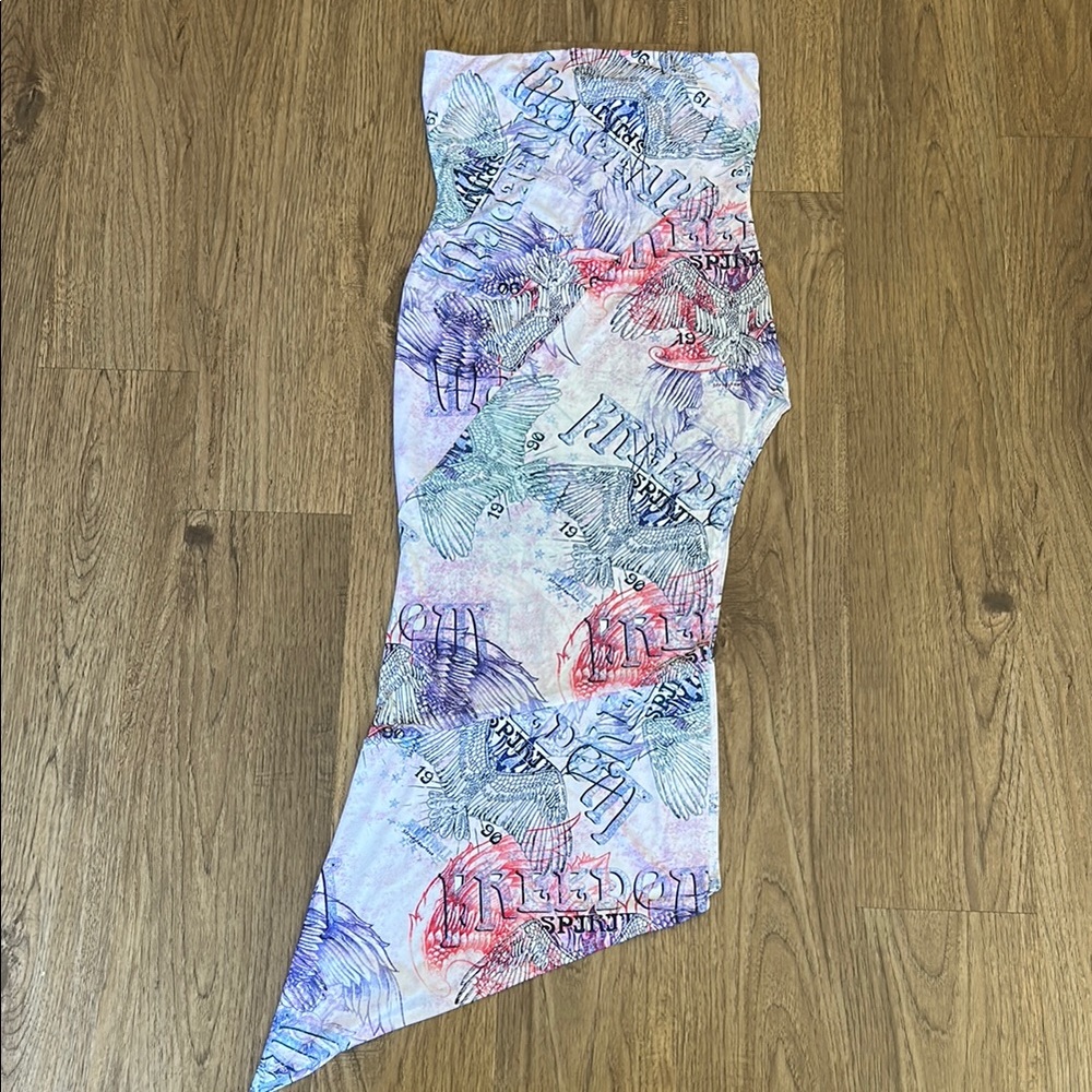 Strapless Tube Top Multi-Fabric Printed Dress
